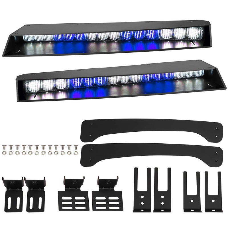ASPL Visor lights bar 2-15 LED 29 Flash Patterns Interior Upper Windshield Split Mount Emergency Hazard Warning Strobe Light Bar Take Down Light Kit (Blue/White) - Image 1